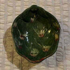 Williams Sonoma Green and Red Ceramic Artichoke